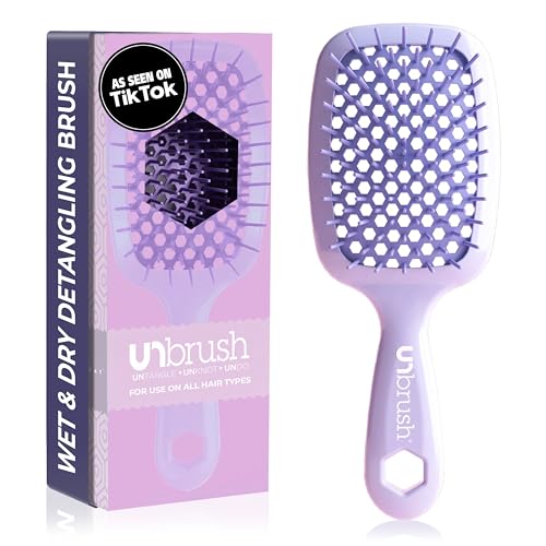 FHI Heat UNbrush Detangling Brush for Pain-Free Brushing on All Wet or Dry Hair Types — Durable DuoFlex Anti-Static Bristles, Lightweight Handle, Vented Hair Brush, Lilac Light Purple