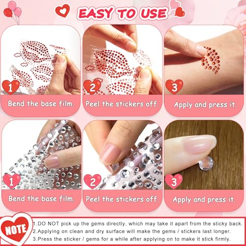 Face Gems Stickers with Red Lips & Hearts - 5 Sheet
