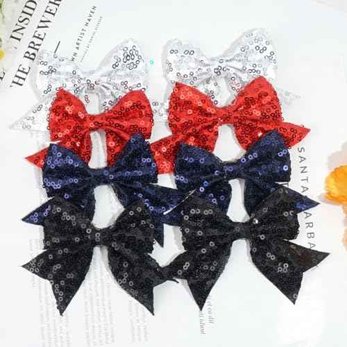 2Pcs 3 Inch Sequins Hair Bows for Girls, Sparkling Bows Alligator Hair Clip Hair Barrettes Accessories for Women Teens Girls Kids (Rainbow)