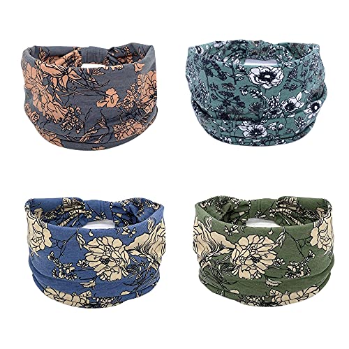 YONUF Wide Headbands for Women, 4 Pack Boho Knotted