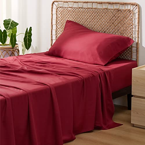 Bedsure Twin Sheets Set, Cooling Sheets Twin Size Bed Set, Rayon Derived from Bamboo, Twin Size Sheets, Breathable & Soft Bed Sheets, Hotel Luxury Silky Bedding Sheets & Pillowcases, Burgundy