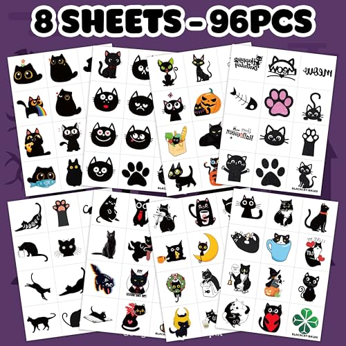 96 Black Cat Temporary Tattoos - Halloween Party Favors