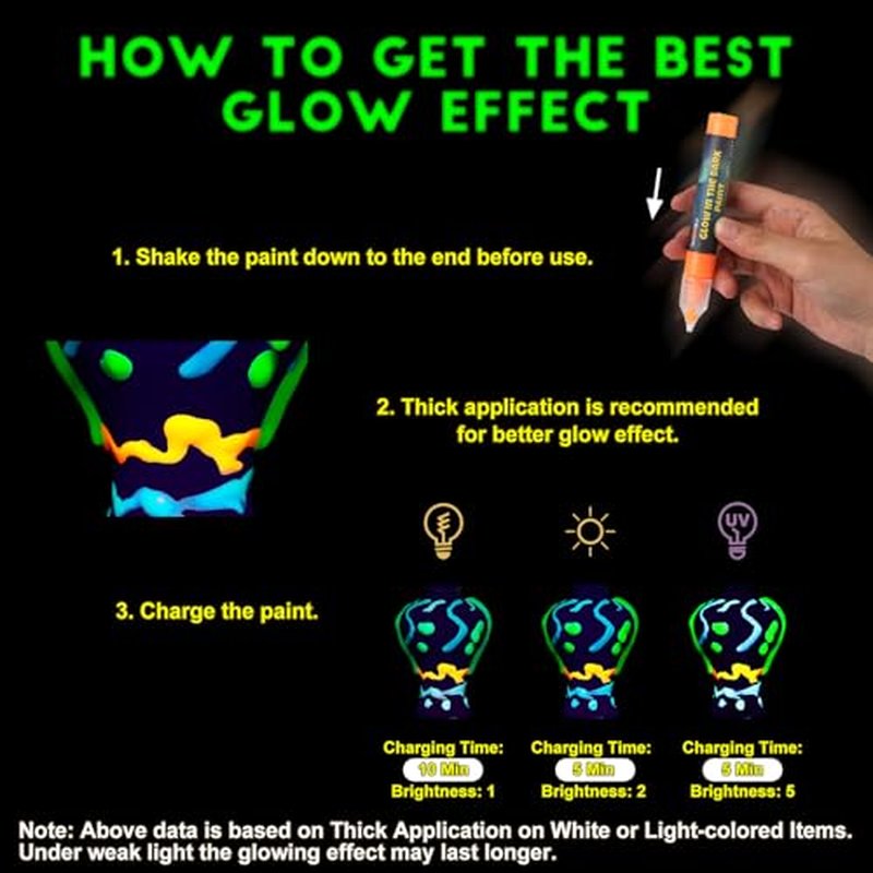 Glow in the Dark Fabric Paint Set - 12 Neon Colors, 20ml Each
