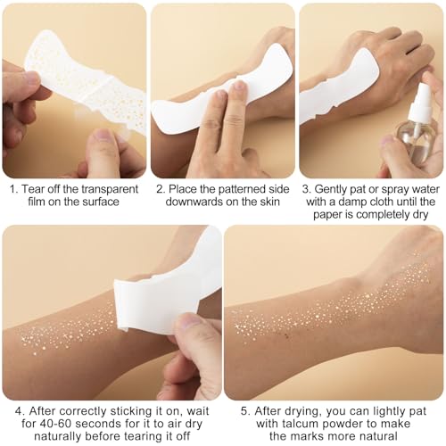 Glitter Face Tattoo Stickers - 6 Sheets Gold Freckles