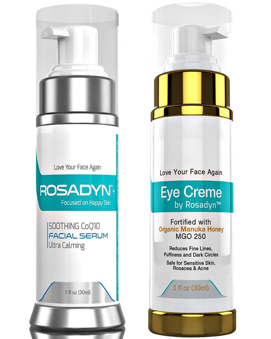 Rosadyn Rosacea Treatment Serum for face redness and hydrating Eye Crème w/Manuka Honey | Set of 2 sensitive skin facial care products