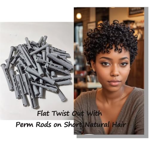 YOROSTAR Gray 40pcs Perm Rods Set for Short Natural Hair with Comb - No Heat Curling