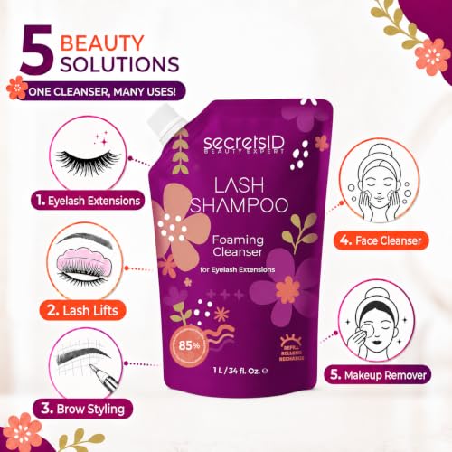 Professional Lash Shampoo for Extensions - 1L Eco-Refill Pouch
