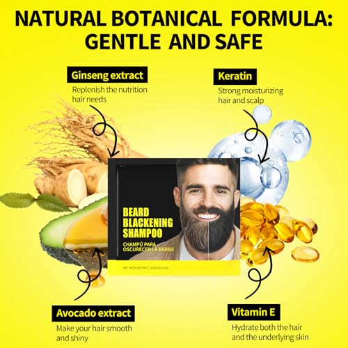 gowwim Beard Dye Shampoo for Men, Natural Plant Extracts Blackening Beard Color Skin-Friendly 10x15ml Travel Packs