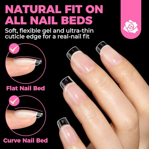 UNA GELLA Short Square Nail Tips 504PCS Pre-Etched Fake Tips for DIY Manicure