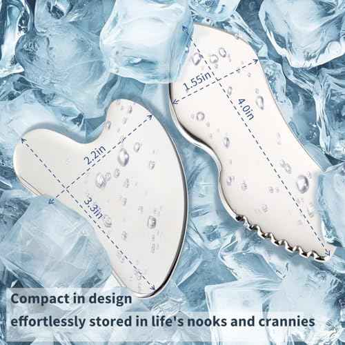 ANNROS 2Pcs Stainless Steel Gua Sha Facial Tools, GuaSha Set for Face Neck, Natural Skin Care£¬Perfect GuaSha Set for Skincare and Rituals and Travel-Friendly, Gift for Women