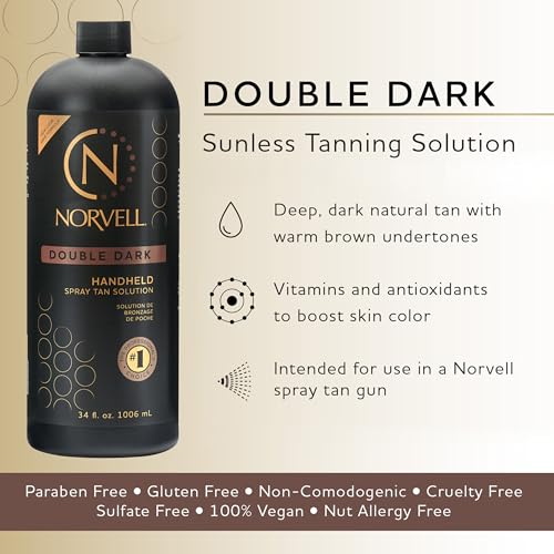 Norvell Premium Spray Tan Solution Double Dark 34 fl oz ? Professional Sunless Tanning Formula for Deep Rich Bronze, Streak-Free, Fast-Drying, Long-Lasting Sunless Color