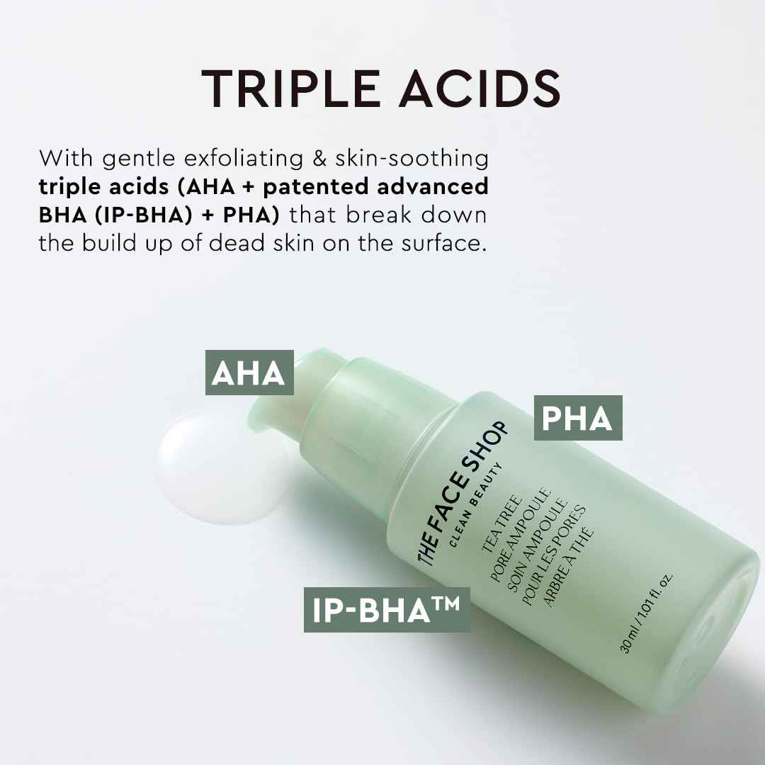 The Face Shop Tea Tree Pore Ampoule - Soothes & Moisturizes Skin, Exfoliating, Hydrating Face Serum, Minimizes Pores - AHA, BHA, PHA, Hyaluronic Acid, Panthenol - Korean Skin Care Moisturizer