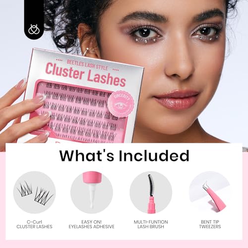 Beetles Lash Clusters Kit Natural Eyelash Clusters Kit 70pcs Individual Lash Extension Kit 10-14mm False Eyelash Extension Kit Lash Clear Adhesive, Brush and Tweezers DIY Lash Kit Sincerity KNS001