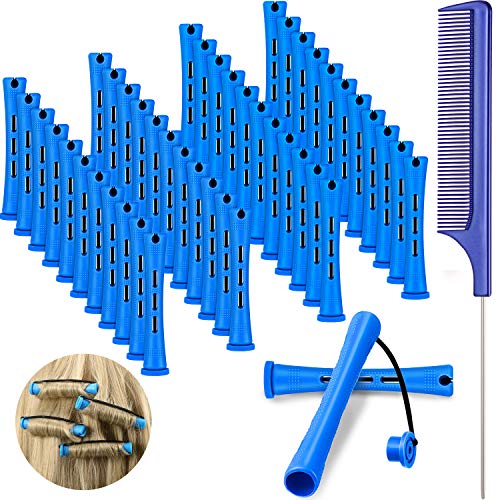 Willbond 48 Pcs Perm Rods for Short Hair, 0.35 Inch, Blue & Dark Blue, Heatless Curling Rollers, DIY Hair Wave Tools