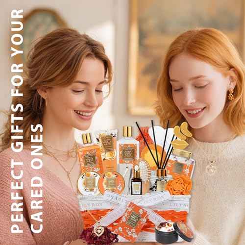 Christmas Gifts for Women - 21-Piece Luxury Vanilla Sugar Bath and Body Spa Gift Basket Set for Women Self Care Kit with Necklace, Bath Bomb | Valentine's Day, Mothers Day Gifts for Mom, Wife
