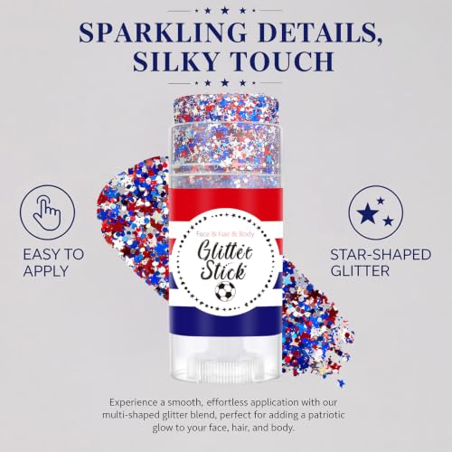 FNOLECY Patriotic Red White & Blue Glitter Stick for Face Hair & Body - Variation 02
