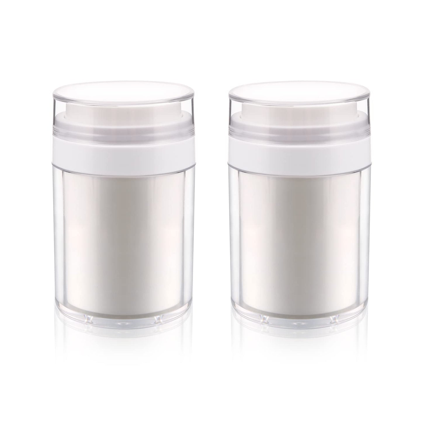 USRommaner 2 Pack 3.34 oz Airless Pump Jar,Empty Acrylic Vacuum Jar with Press Pump,Portable Travel Face Cream Lotion Container Pot for Makeup,Essence,Moisturizer,Eye Cream,Gel-Big,White