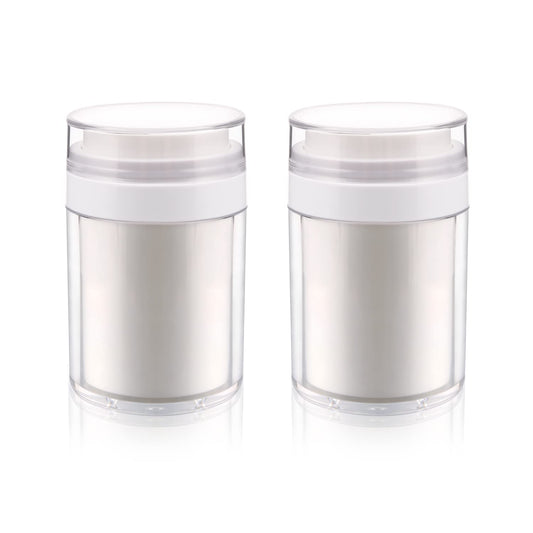 USRommaner 2 Pack 3.34 oz Airless Pump Jar,Empty Acrylic Vacuum Jar with Press Pump,Portable Travel Face Cream Lotion Container Pot for Makeup,Essence,Moisturizer,Eye Cream,Gel-Big,White