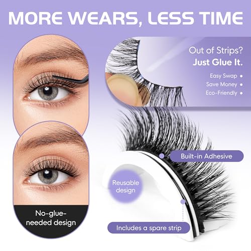 Self-Adhesive False Eyelashes - No Glue Needed, 5 Pairs