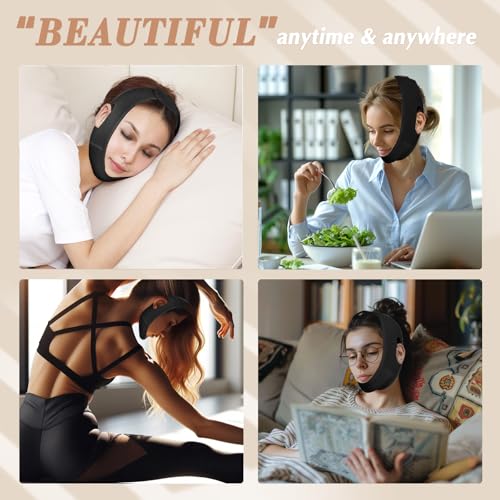 Reusable V Line Lifting Mask with Chin Strap - Black Facial Contouring Support