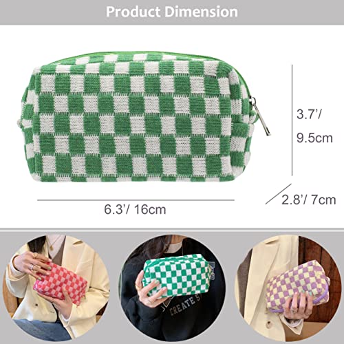 Green Checkered Travel Makeup Bag - Compact Purse Organizer, 1 Pack
