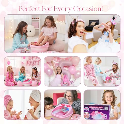 Kids Spa Day Kit for Girls, 42+ Piece Spa Set with Waterfall Foot Spa, Nail Spa Kit, Pedicure and Manicure Accessories (Regular Spa Set)