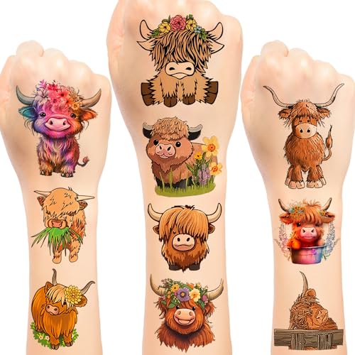72pcs Highland Cow Temporary Tattoos Party Favors