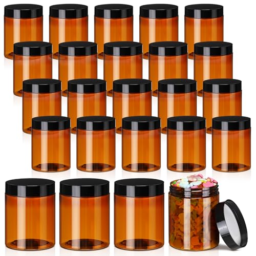 Tanlade 24 Pcs 16 oz Amber Plastic Jars with Lids