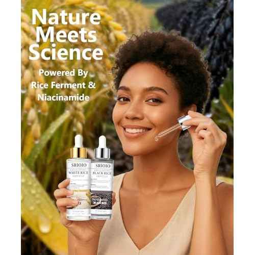 Black and White Rice Exfoliation Essence, Rice Peel Shot, 2 PCS White & Black Rice Facial Serum, Deep Cleansing to Remove Dead Skin Cells, Minimize pores suitable for All Skin Types