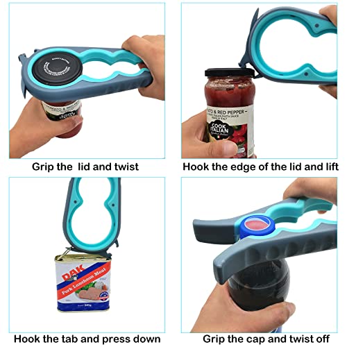 Otstar Jar Opener Bottle Opener and Can Opener for Weak hands, Seniors with Arthritis and Anyone with Low Strength, Mutil Jar Opener Get Lids Off Easily (Blue and Grey)