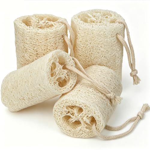 Natural Loofah Sponges, 4 Pack - Organic Body Scrubber