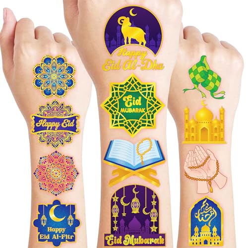 120 PCS Eid Mubarak Temporary Tattoos for Kids Party Favors