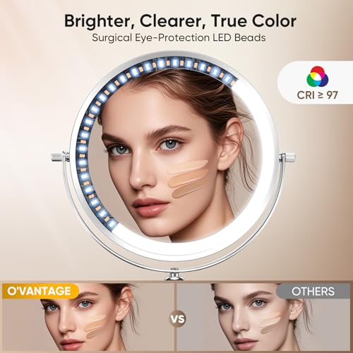 Professional 8.7¡± Lighted Makeup Mirror with 1X/10X Magnification ? Rechargeable Double-Sided HD Vanity Mirror, Height Adjustable, 88 High-CRI LEDs, 3 Color Dimmable Lighting, Dual Power, 360¡Æ Swivel