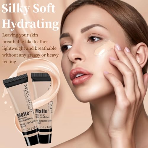 Liquid Foundation Cream, Full Coverage Matte Concealer Base Primer for Face Makeup, Waterproof Longwearing Flawless Makeup Base Foundation Hides Wrinkles & Lines for All Skin Tone (BEIGE 5, 1.3 Fl Oz)