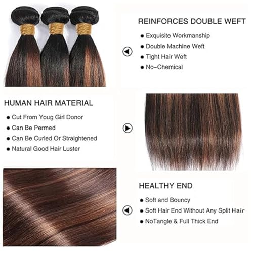 BilltiiWW Brown With Highlight P1B30 Straight Bundles 1B and Light Brown Straight Bundles two tone Brazilian Hair Extensions Soft and Silky for Women 12 14 16 Inch