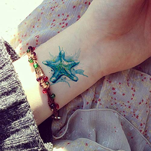 6 Pieces Small Cute Dream Blue Sea Marine Octopus Jellyfish Starfish Whale Drift Bottle Temporary Tattoo