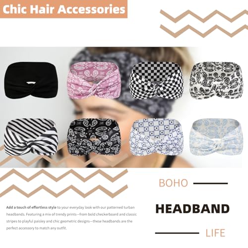 Tobeffect 8-Pack Turban Headbands for Women - Boho Stretchy Hairbands