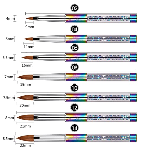 2Pcs Acrylic Nail Art Brushes Size 8, 100% Pure Kolinsky Hair Oval Nail Brush for Acrylic Application, Professional Nail Extension Manicure Tool Striping Nail Drawing Pen for Home