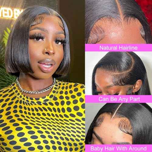 Healthair Straight Bob Wigs Human Hair 12inch 13x4 HD Lace Front Short Bob Wigs for Black Women Glueless Wigs Human Hair Pre Plucked Human Hair Wigs