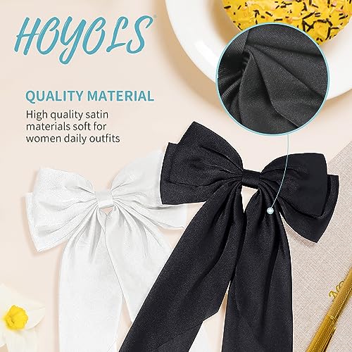 Hoyols White Big Hair Bows Clips Barrettes for Girls Women, Large Satin Hair Ribbon Hairbow for Cute School Girl Accessories Bowknot for Thick Long Hair Styling Wedding 2 Count (Black & White)