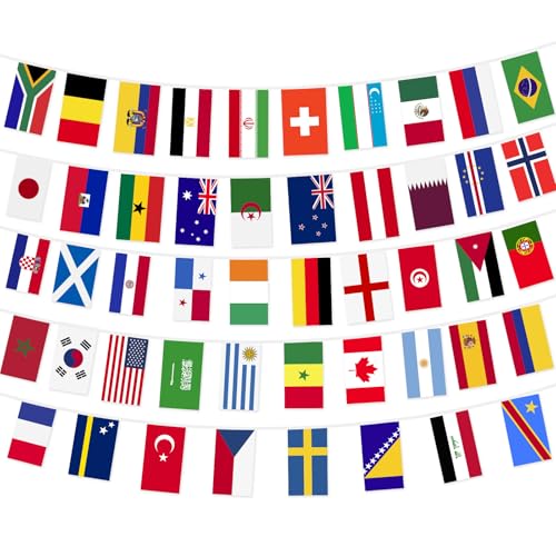 48 Country Flags Banner 47.5 Ft for World Cup Party Decorations
