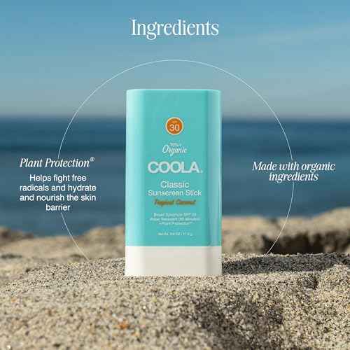 COOLA Organic Face Sunscreen SPF 30 Sunblock Lotion Stick, Dermatologist Tested Skin Care for Daily Protection, Vegan and Gluten Free, Tropical Coconut, 0.15 Oz