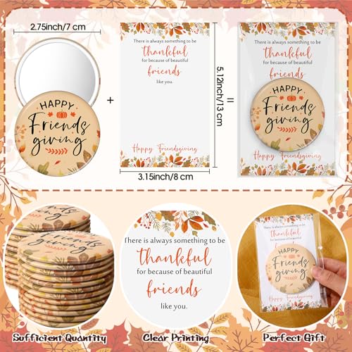 12 Sets Happy Thanksgiving Gifts Friendsgiving Pocket Mirror with Cards for Women Thanksgiving Party Favors Friendsgiving Decorations Thank You Gift for Guest Coworker Teacher Nurse (Classic)