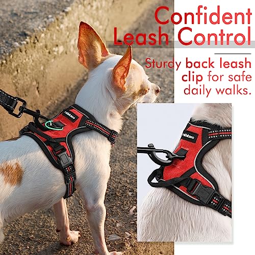 rabbitgoo Dog Harness, No-Pull Pet Harness with 2 Leash Clips, Adjustable Soft Padded Dog Vest, Reflective No-Choke Pet Oxford Vest with Easy Control Handle for Small Dogs, Red,XS