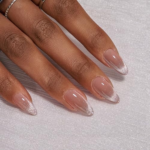 BTArtbox Press On Nails Medium Almond Cat Eye Nails 32Pcs Full Kit – Variation 12-Liquid Radiance
