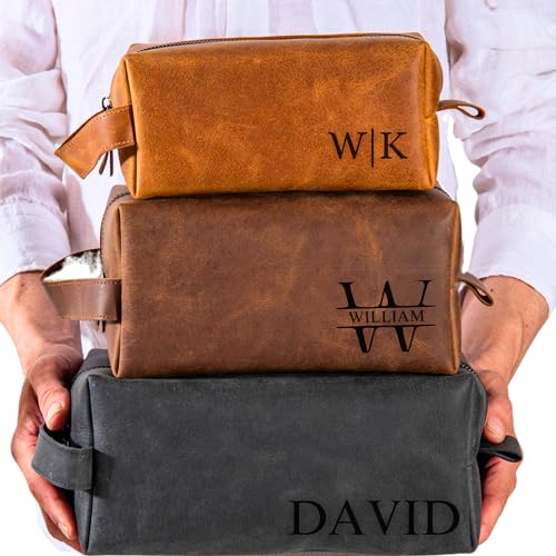 Personalized Leather Toiletry Bag for Men | Custom Engraved