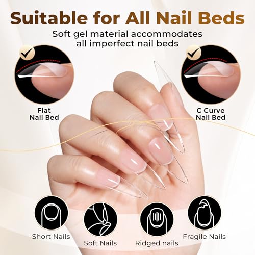 UNA GELLA Long Stiletto Gel Nail Tips 504PCS Full Cover Pre-Etched – 12 Sizes