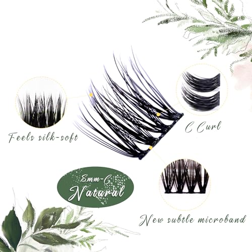8mm C-Curl Lash Clusters - Natural Wispy, Thin Band, Hooded Eyes