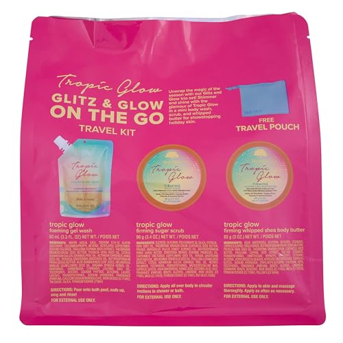 Tree Hut Glitz & Glow On the Go Travel Kit, Tropic Glow Body Care Gift Set, Exfoliating & Hydrating Self Care Essentials, Perfect Skincare Holiday Gift & Stocking Stuffer