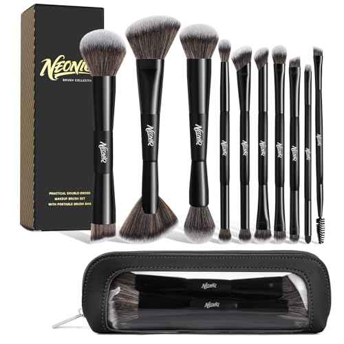 10 PCS Foundation Contour Conceal Brush Set With Bag, Makeup Brushes, Double-End Multi-functional Brushes for Foundation Powder Blush Eyeliner Eyeshadows, Professional Face Brush Set£¨Black£©